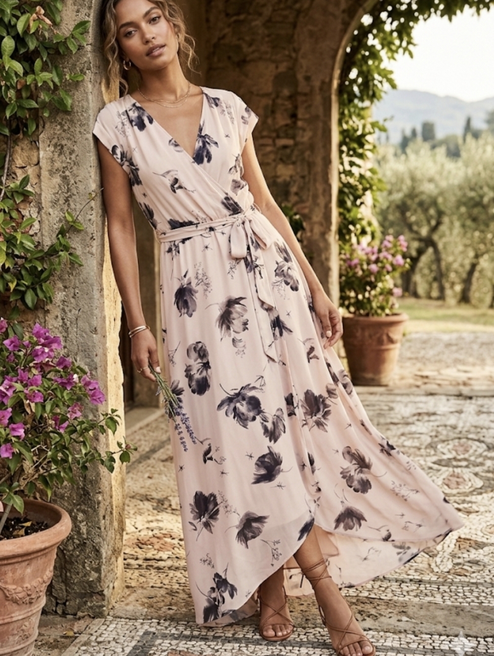 Express Blush Pink Floral Maxi Dress With Split